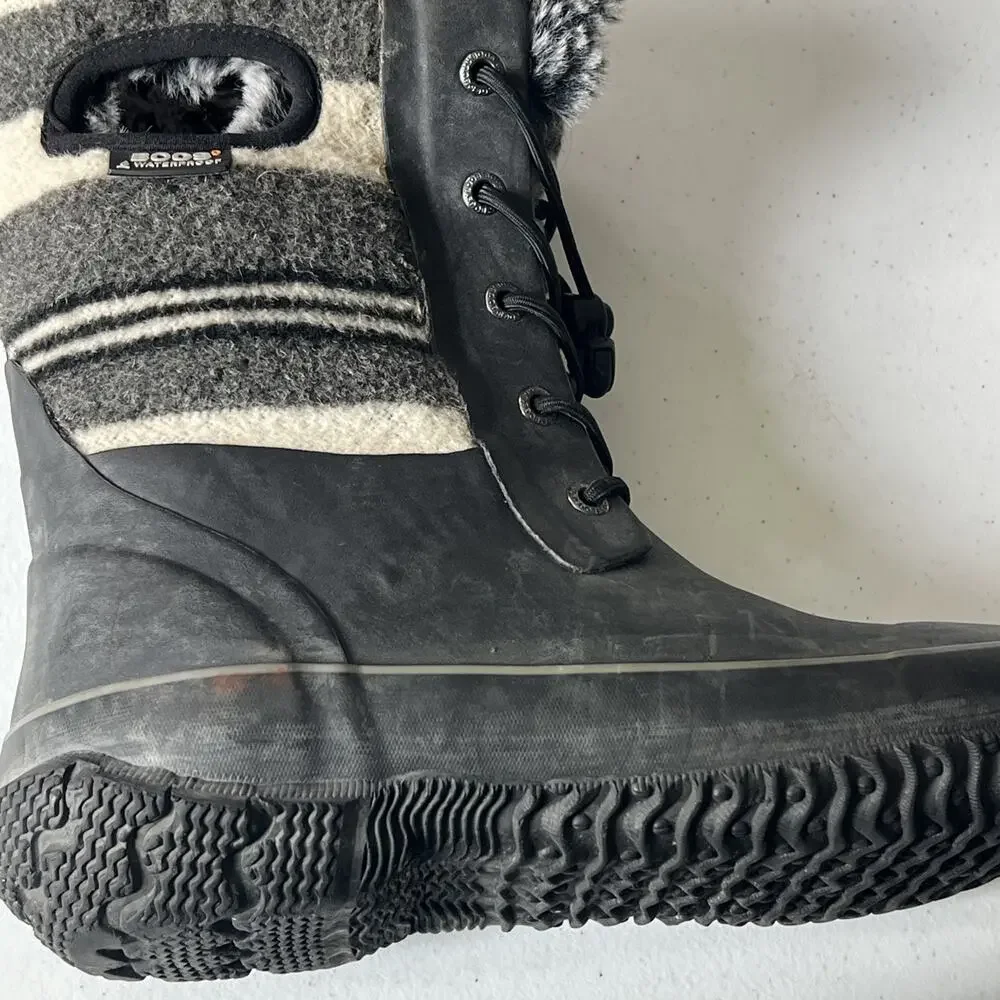 Bogs Arcata Stripe Black Waterproof Wool-Blend Winter Boots kids 6 Rated to -40.